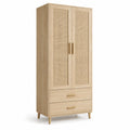 Armadio in Legno e Rattan con Cassetti 200x80x50 cm