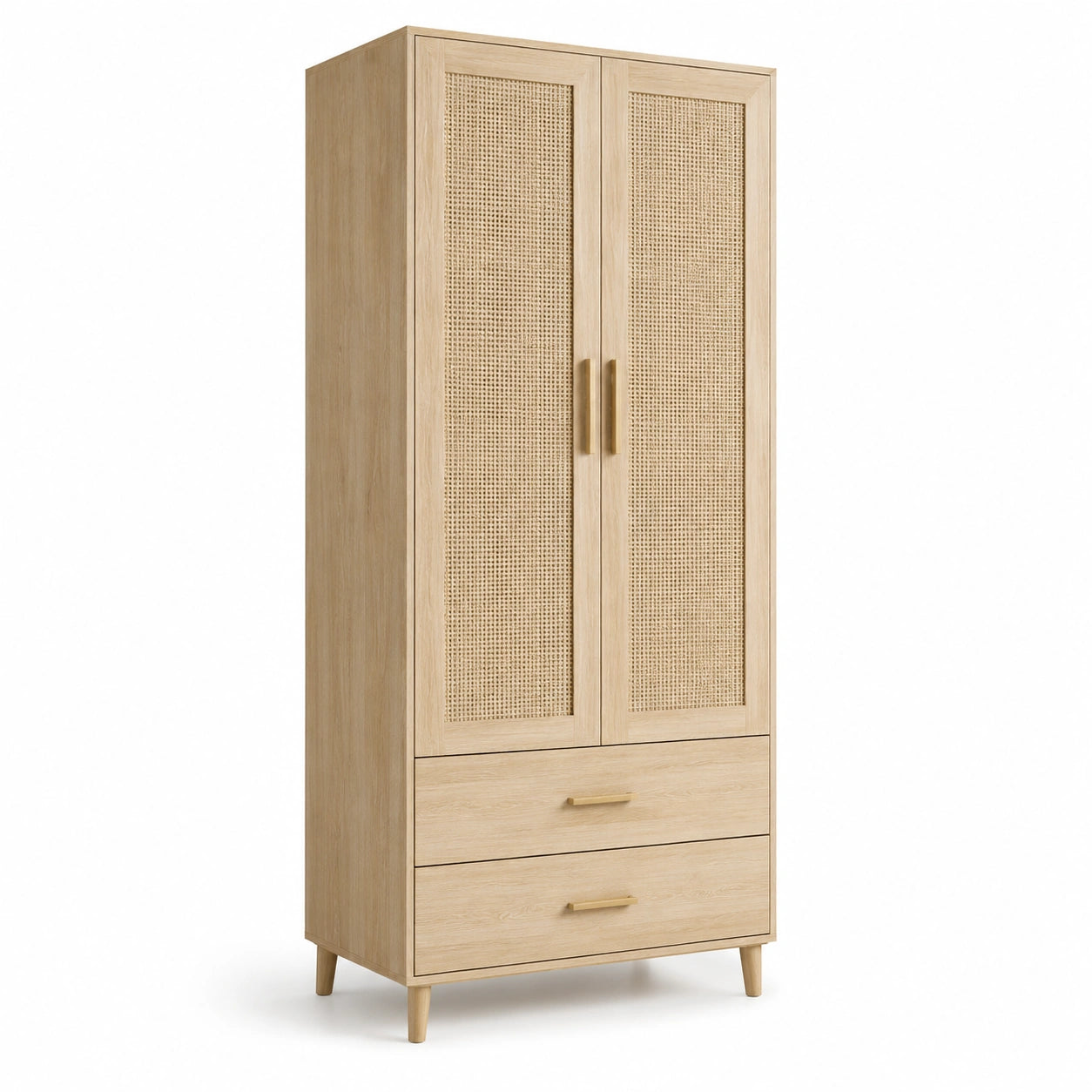 Armadio in Legno e Rattan con Cassetti 200x80x50 cm