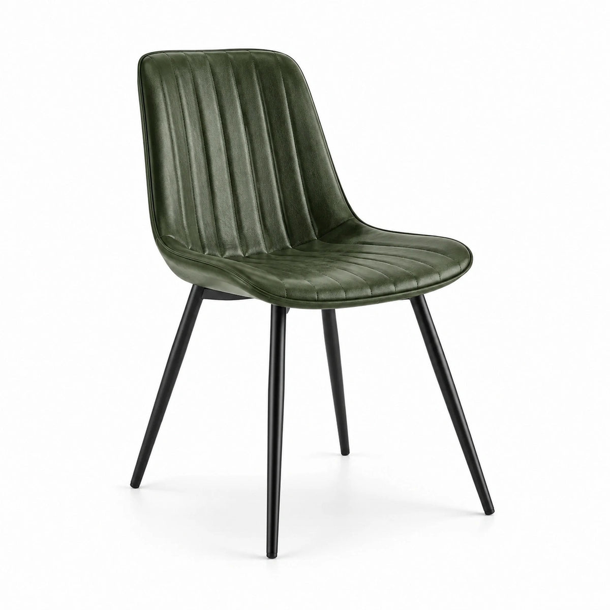 Sedia in pelle sintetica verde con gambe in metallo