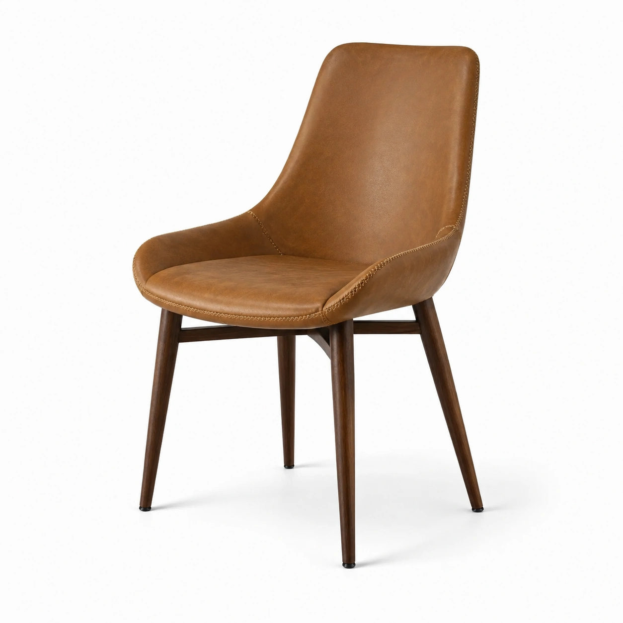 Sedia da pranzo in pelle sintetica marrone con gambe in legno