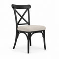 Sedia da pranzo in legno nero con tessuto beige