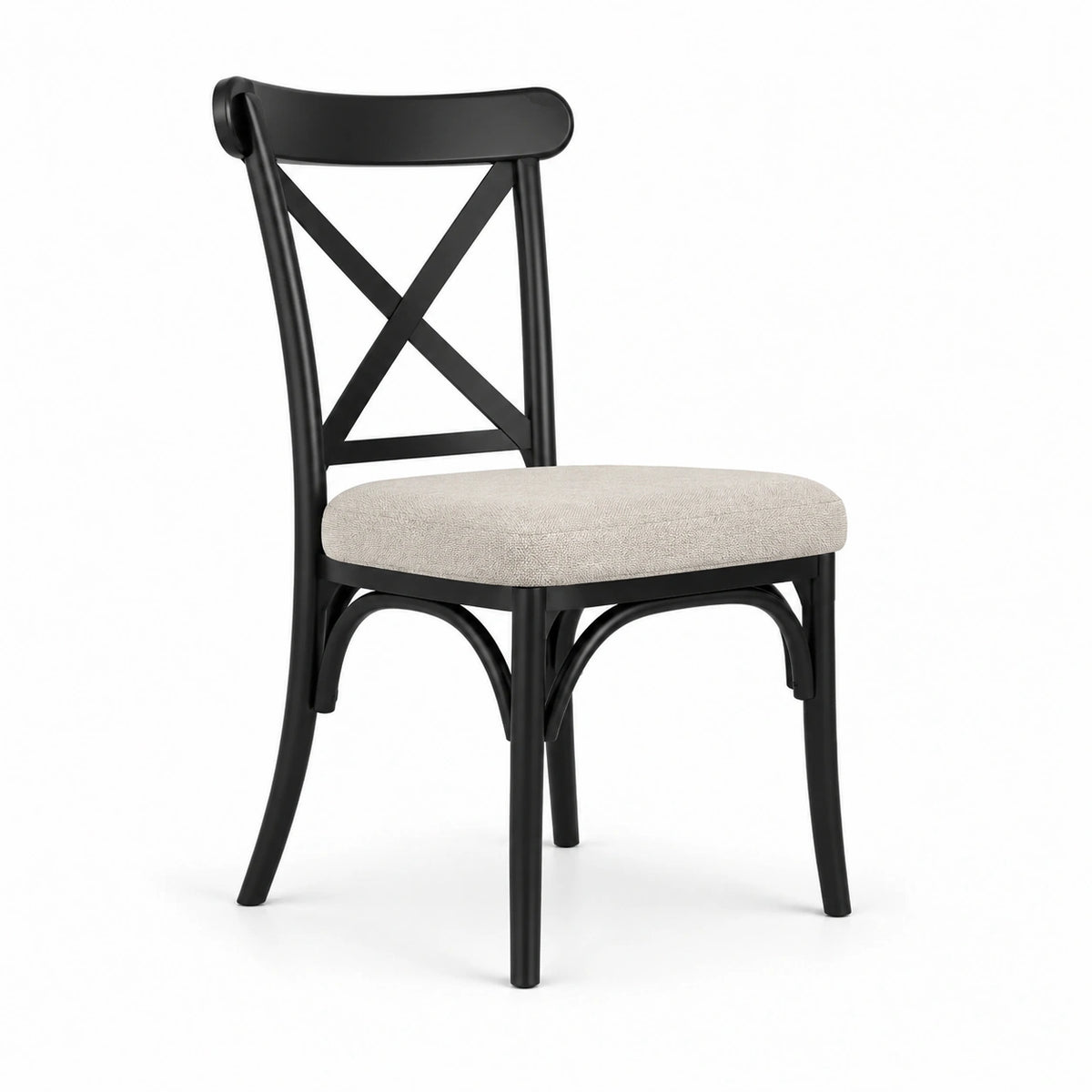 Sedia da pranzo in legno nero con tessuto beige
