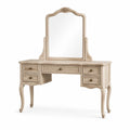 Tavolo da Toeletta in Legno Massello Beige con Specchio in Vetro Temperato