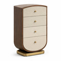 Cassettiera curva in legno e tessuto con 4 cassetti, noce/beige