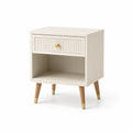 Comodino in MDF e legno con cassetto e ripiano beige