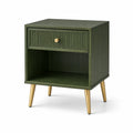 Comodino in legno verde con gambe in metallo dorato