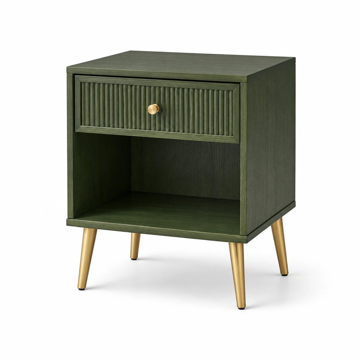 Comodino in legno verde con gambe in metallo dorato