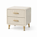 Comodino a due cassetti in legno e metallo, Bianco e Oro