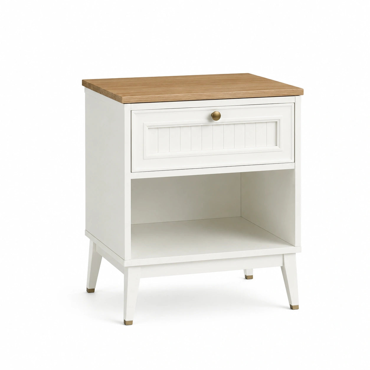 Comodino in Legno MDF con Cassetto e Ripiano Bianco e Rovere 40x30x60 cm