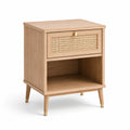 Comodino in Legno di Quercia e Rattan Naturale