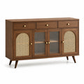 Credenza in legno con ante in rattan e vetro temperato