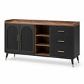 Credenza in legno e metallo nera e marrone con ante e cassetti