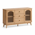 Credenza in legno con ante in vetro scanalato e cassetti