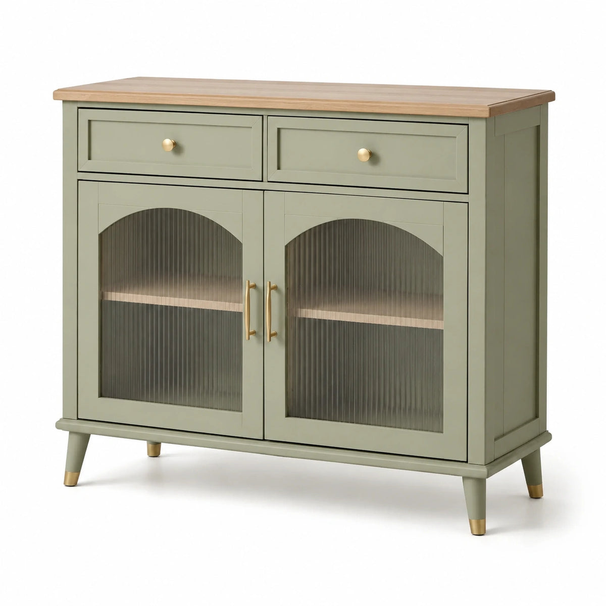 Credenza in legno e vetro verde con ante ondulate