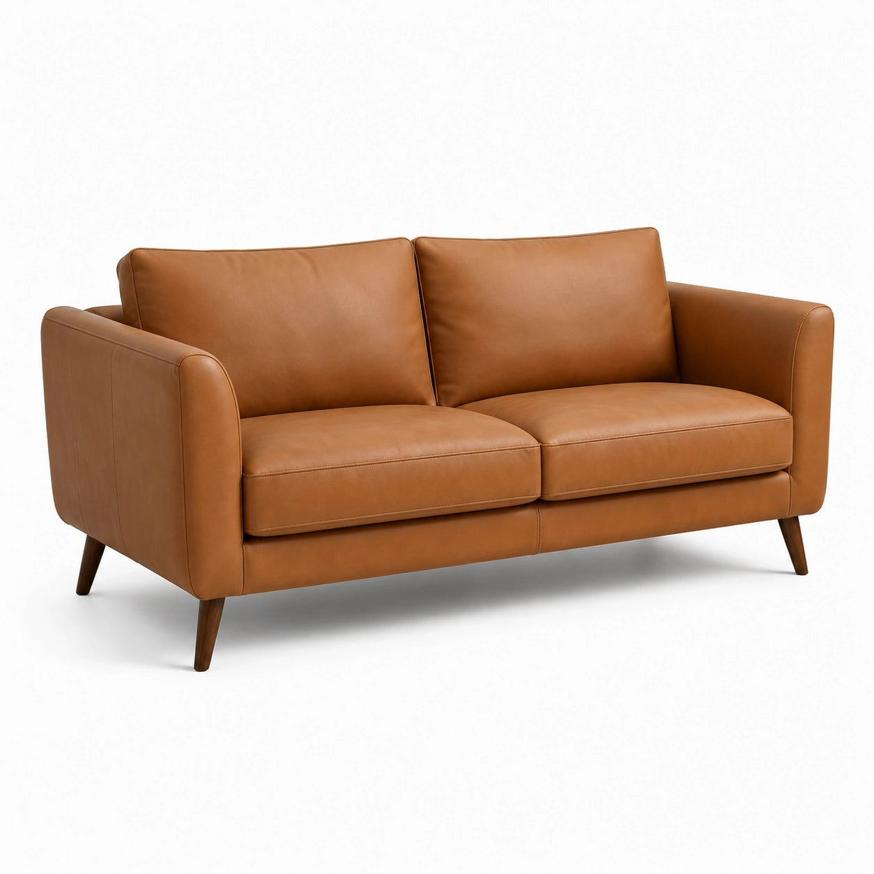 Divano 2 posti in pelle marrone con struttura in legno
