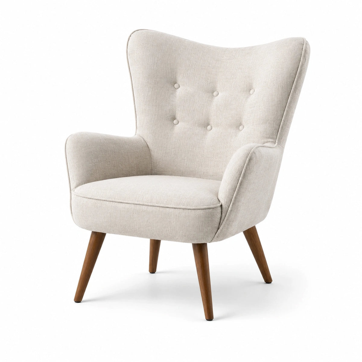 Poltrona in tessuto crema con gambe in legno