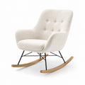 Sedia a dondolo in tessuto beige con base in legno e metallo